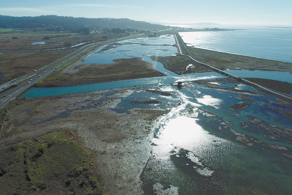 Drone view of the Elk River Estuary at high tide.  Photo courtesy City of Eureka